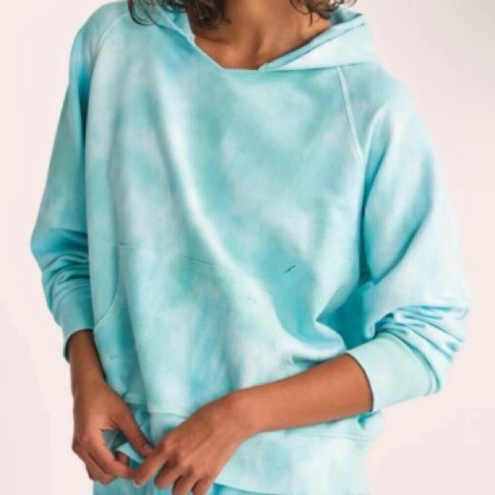 NWT LoveShackFancy Sweatshirt Hoodie ADDISON Cabana Blue Distressed Tie Dye S M